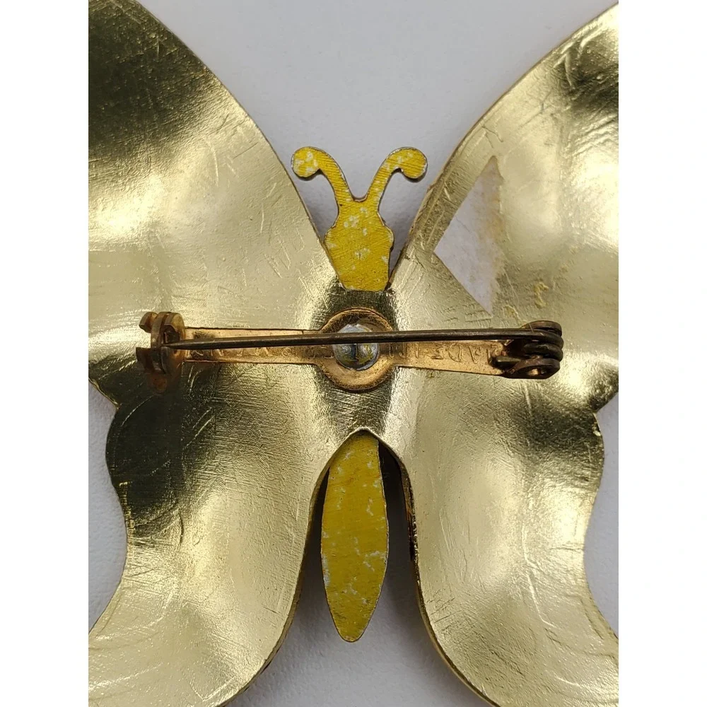 Vintage German Butterfly Brooch Gold Tone Orange‎ Yellow Purple
